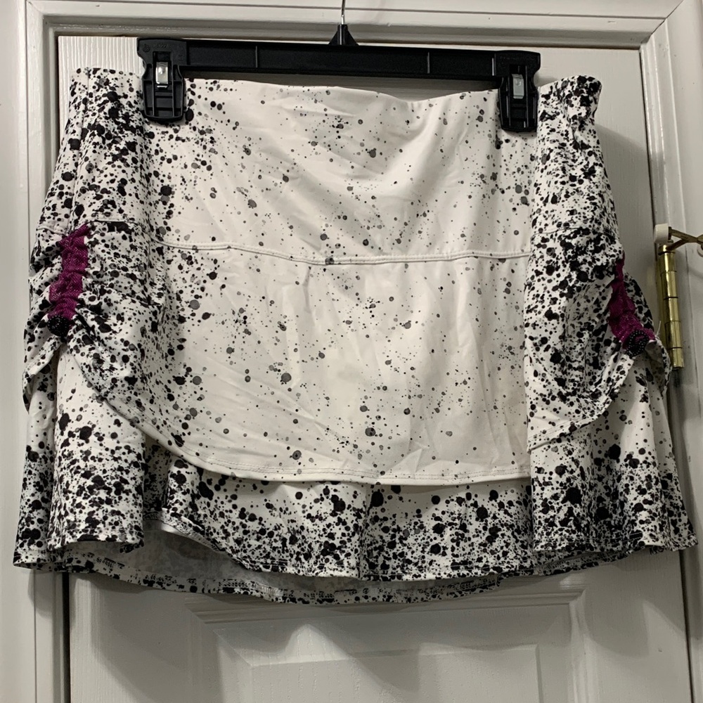 Lucky in Love White Black Splatter Mini Skirt with Purple Accents